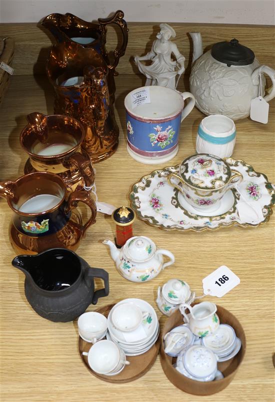 Two childs part tea dinner sets and mixed lustre ceramics